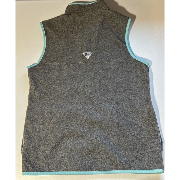 Columbia Women's Vest Sz S Fleece PFG Embroidered Gray w/ Turquoise Full Zip - Picture 2 of 7